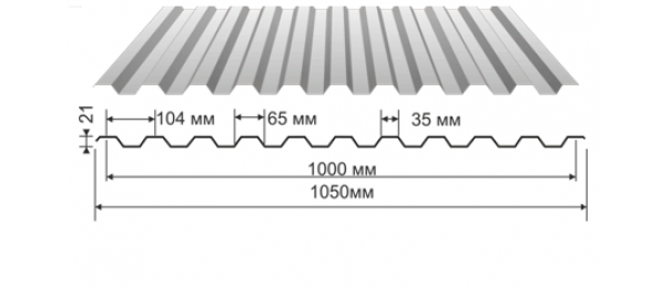 Профнастил оцинкованный С-21 1050x2000 (эконом) купить недорого в Макеево
