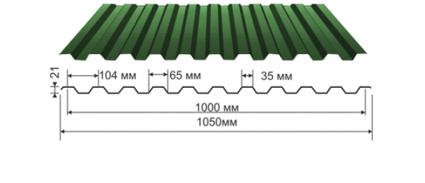 Профнастил зеленый оцинкованный  RAL 6005 С-21 купить недорого в Макеево
